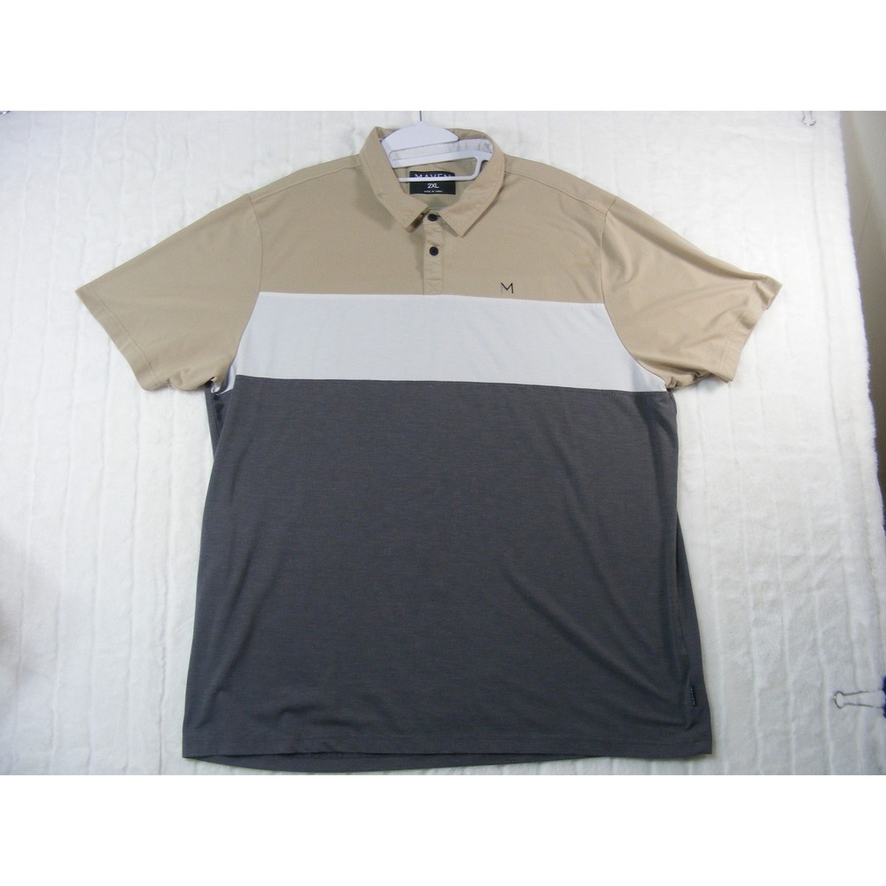 Maven Polo Shirt Mens 2XL Tan Grey Excellent Colorblock MV00122M
